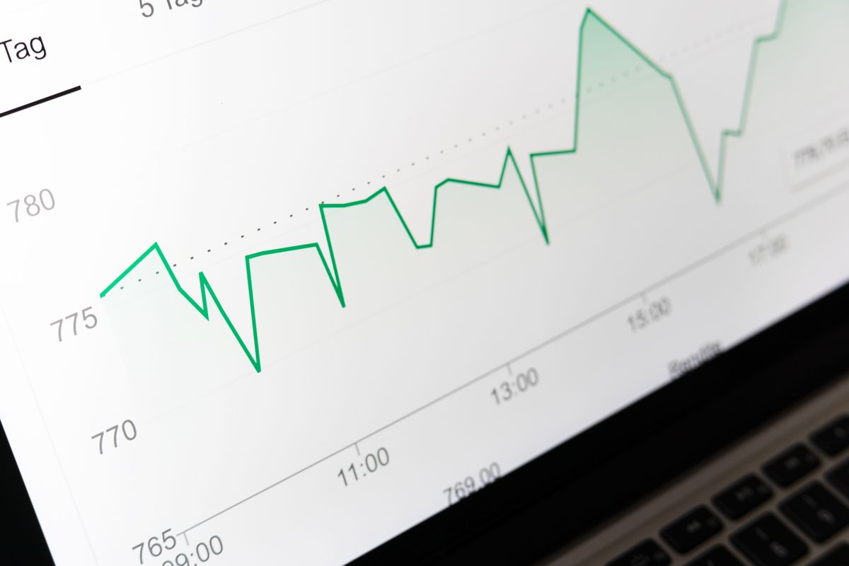 Close-up of a financial graph on a computer screen representing SEO data trends