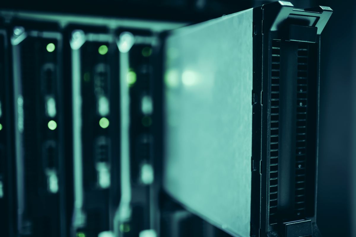 Server racks in a data center representing web hosting infrastructure